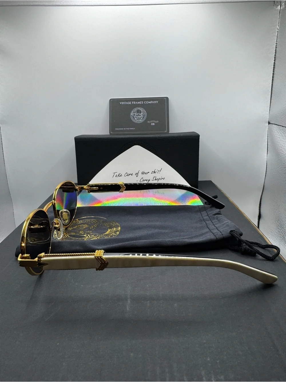 1 of 1 Vintage Frames Co Buffalo Horn Sunglasses | Black & White Split Buffs 24K